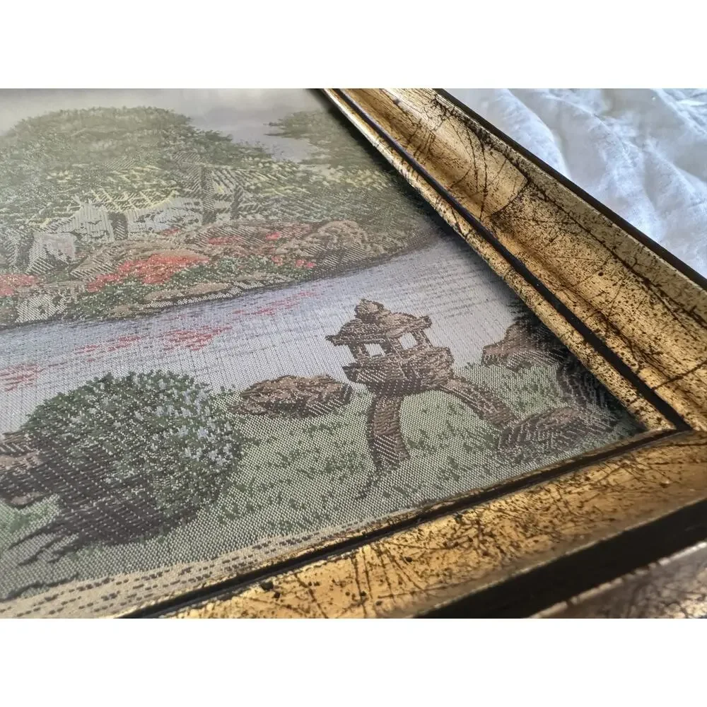 Framed Woven Silk Jacquard Oriental Wall Art Tapestry 11 x 13